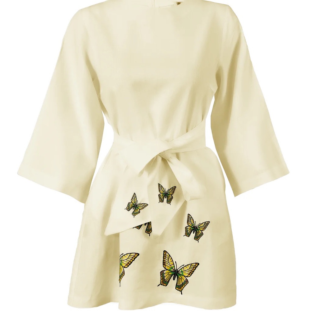 Fanm Mon Cream Mini Dress with Butterfly Design